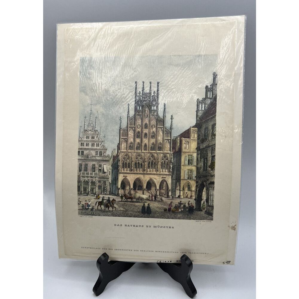 Art Print Germany Munster New Town Hall Photogravure Lightly Colored 12 x 8 ins